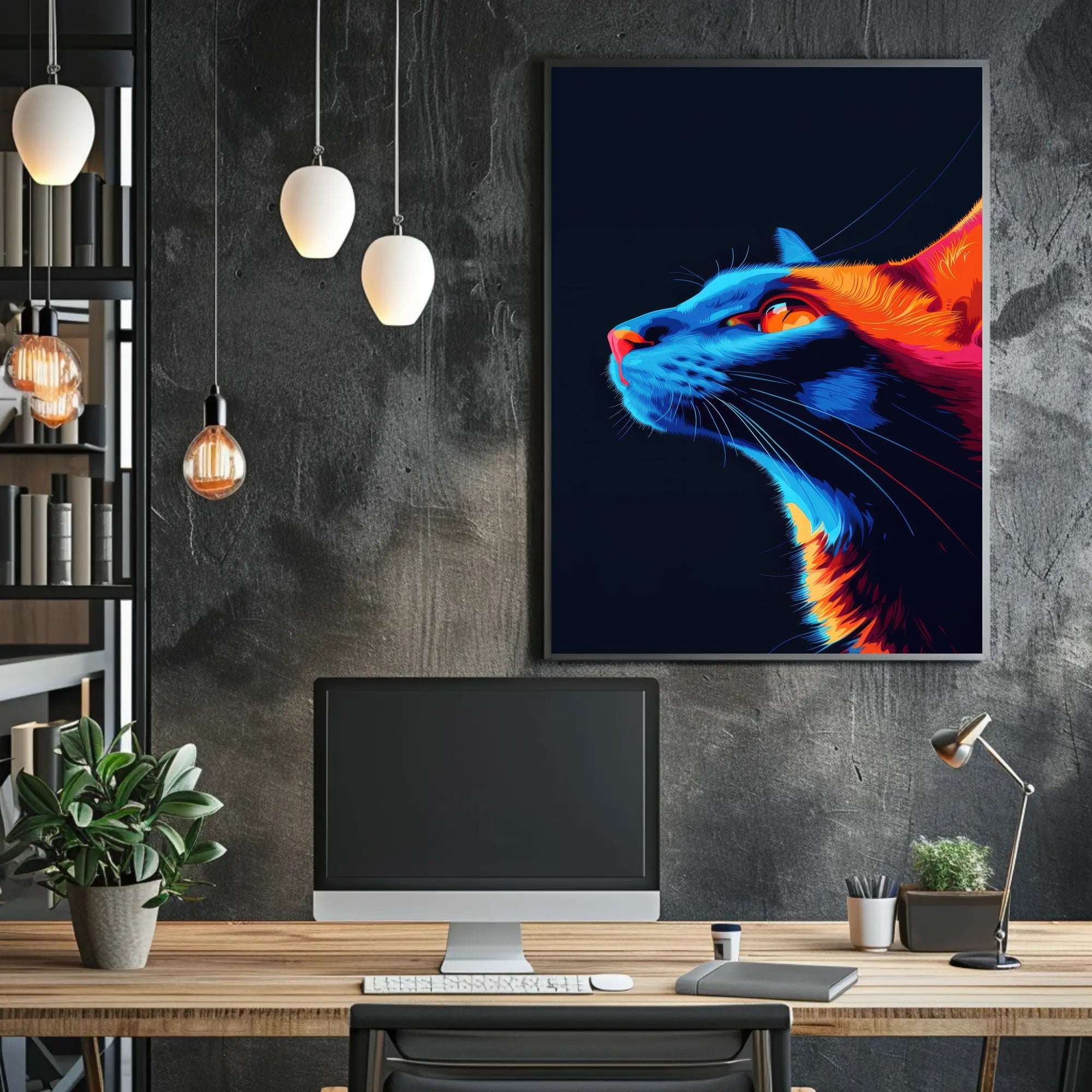 Vibrant Cat in Neon Colors Futuristic Sci-Fi Poster PosterGoat