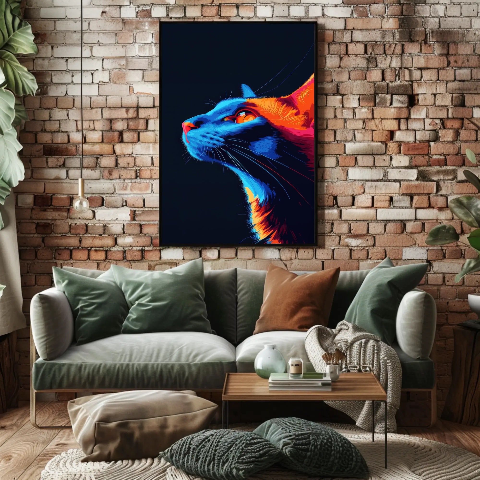 Vibrant Cat in Neon Colors Futuristic Sci-Fi Poster PosterGoat