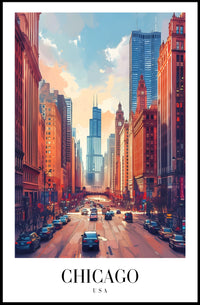 Vibrant Chicago Cityscape with Iconic Skyline Urban Poster PosterGoat