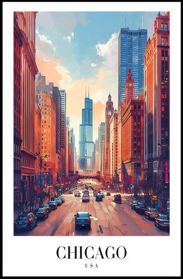 Vibrant Chicago Cityscape with Iconic Skyline Urban Poster PosterGoat
