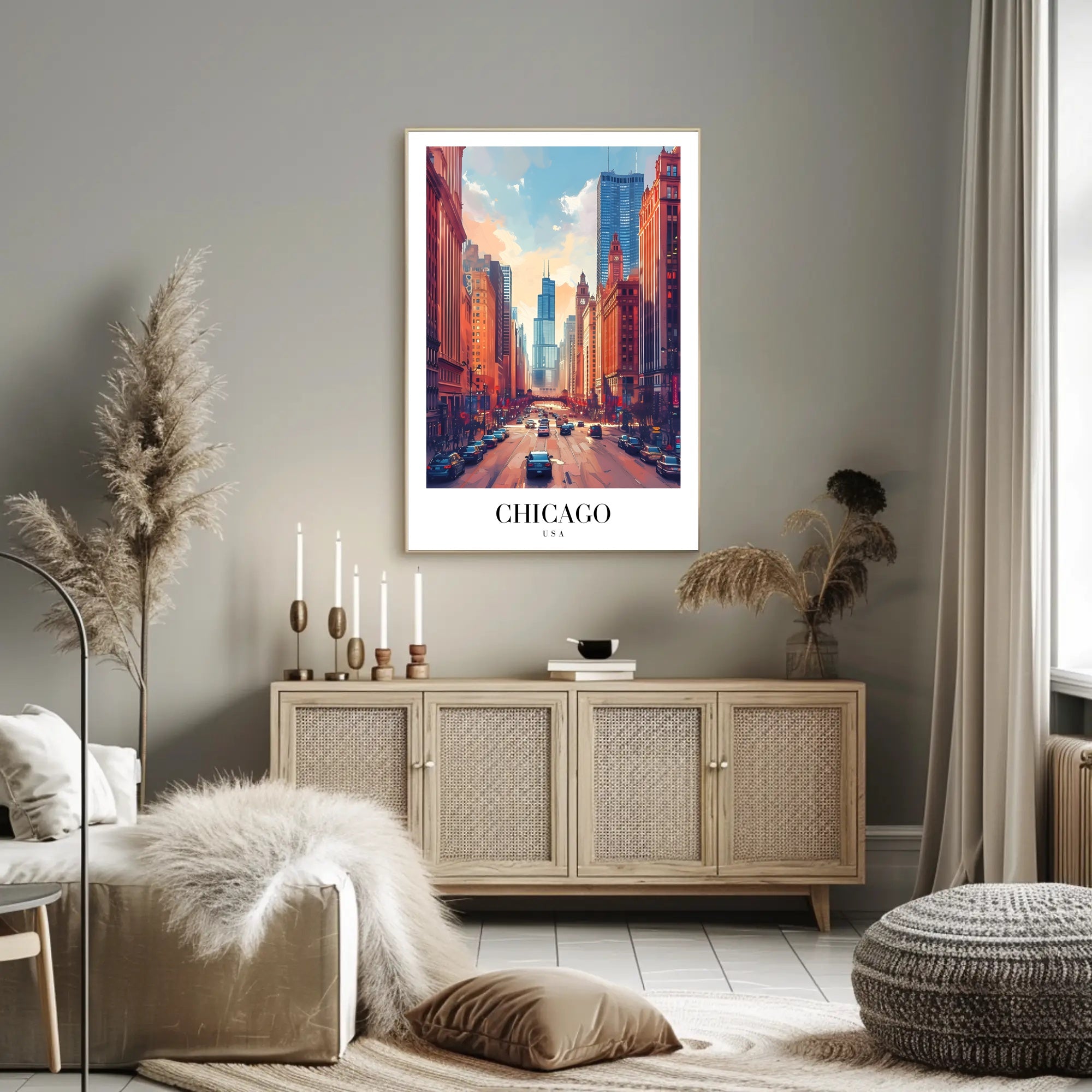 Vibrant Chicago Cityscape with Iconic Skyline Urban Poster PosterGoat