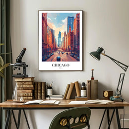 Vibrant Chicago Cityscape with Iconic Skyline Urban Poster PosterGoat