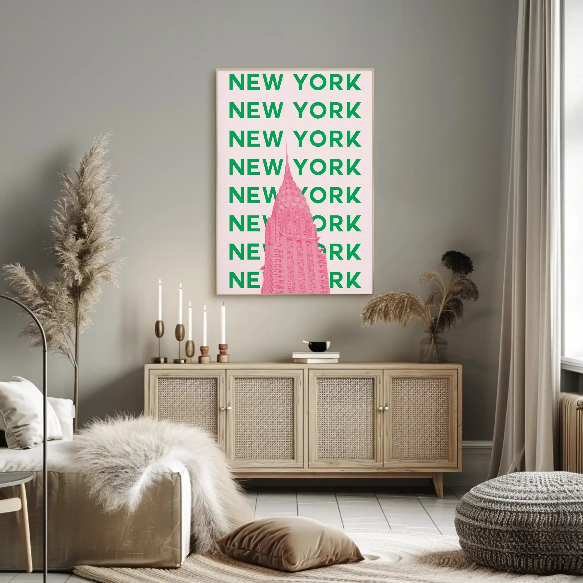Vibrant Chrysler Building in Pink Travel Poster PosterGoat
