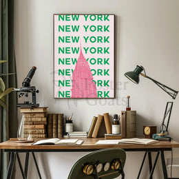 Vibrant Chrysler Building in Pink Travel Poster PosterGoat