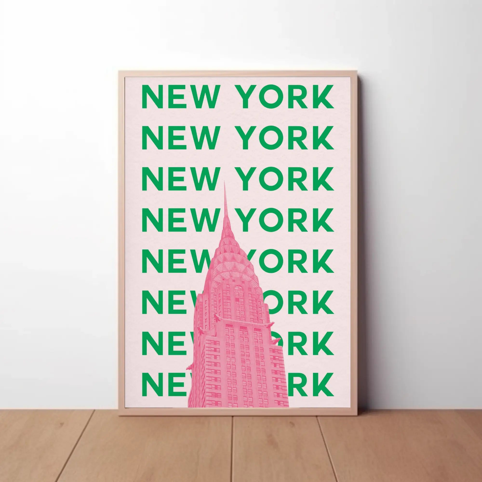Vibrant Chrysler Building in Pink Travel Poster PosterGoat