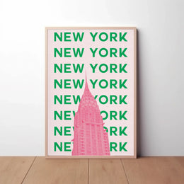 Vibrant Chrysler Building in Pink Travel Poster PosterGoat