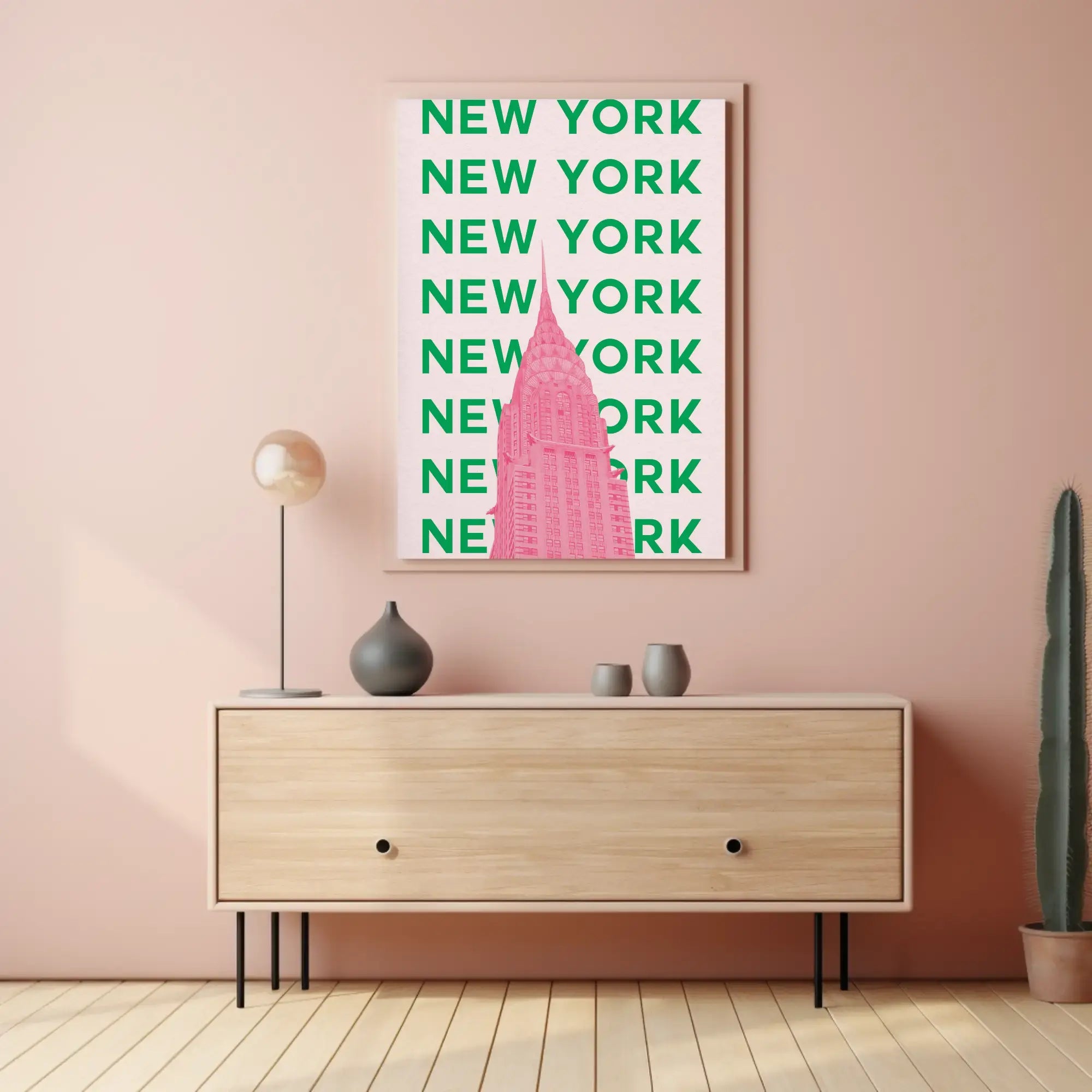 Vibrant Chrysler Building in Pink Travel Poster PosterGoat