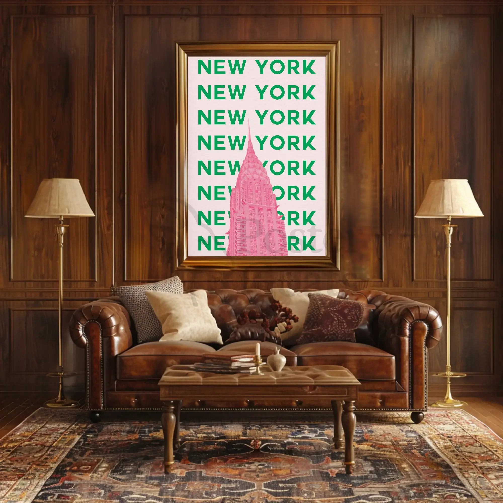 Vibrant Chrysler Building in Pink Travel Poster PosterGoat