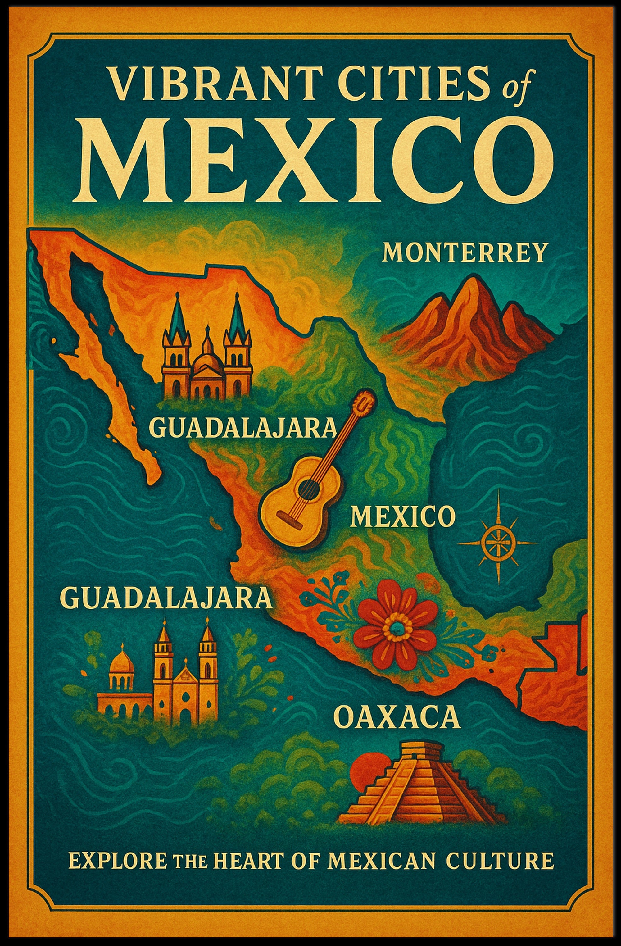 Vibrant Cities of Mexico Poster PosterGoat
