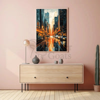 Vibrant Cityscape Reflections: Modern Urban Travel Poster PosterGoat