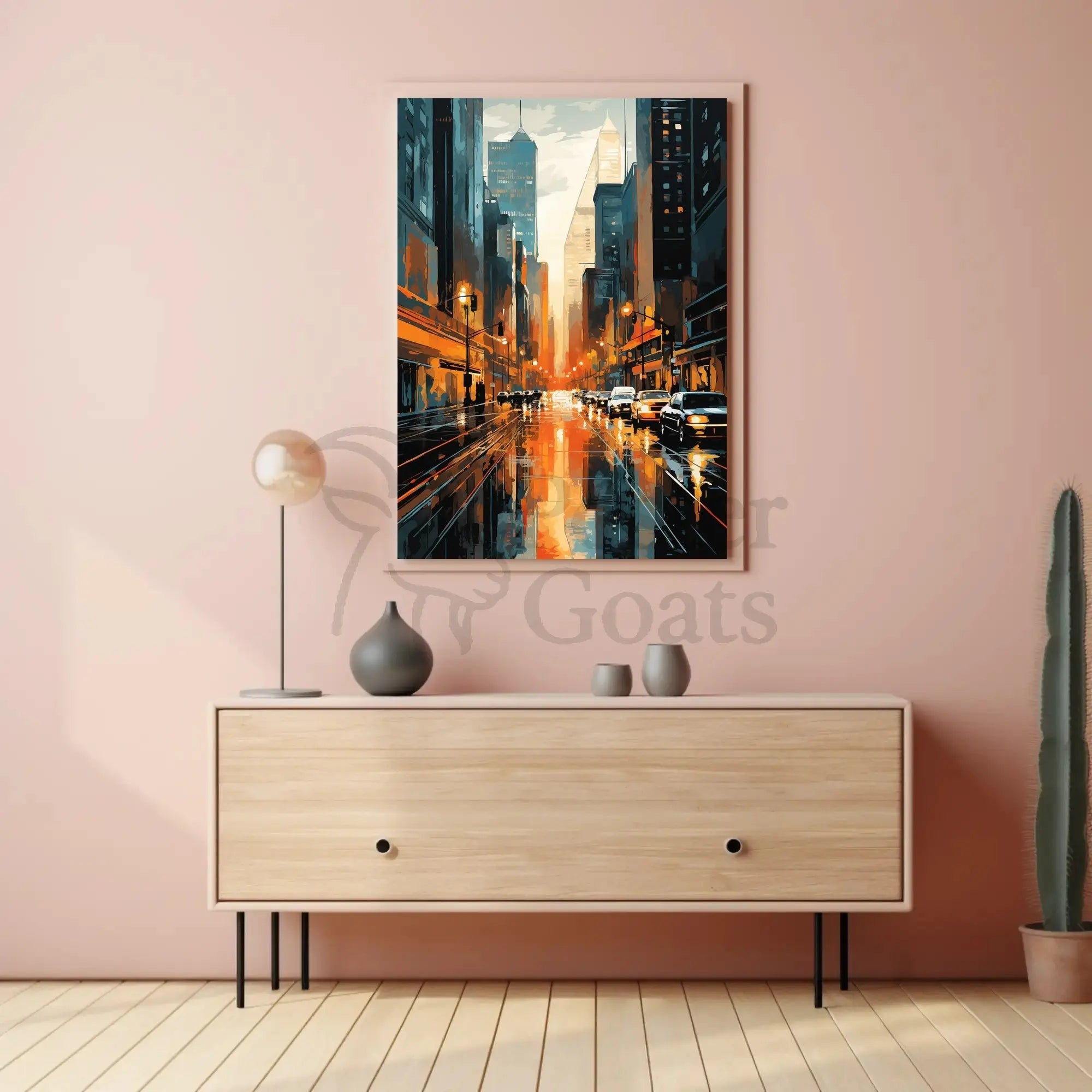 Vibrant Cityscape Reflections: Modern Urban Travel Poster PosterGoat