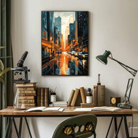 Vibrant Cityscape Reflections: Modern Urban Travel Poster PosterGoat