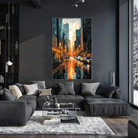 Vibrant Cityscape Reflections: Modern Urban Travel Poster PosterGoat