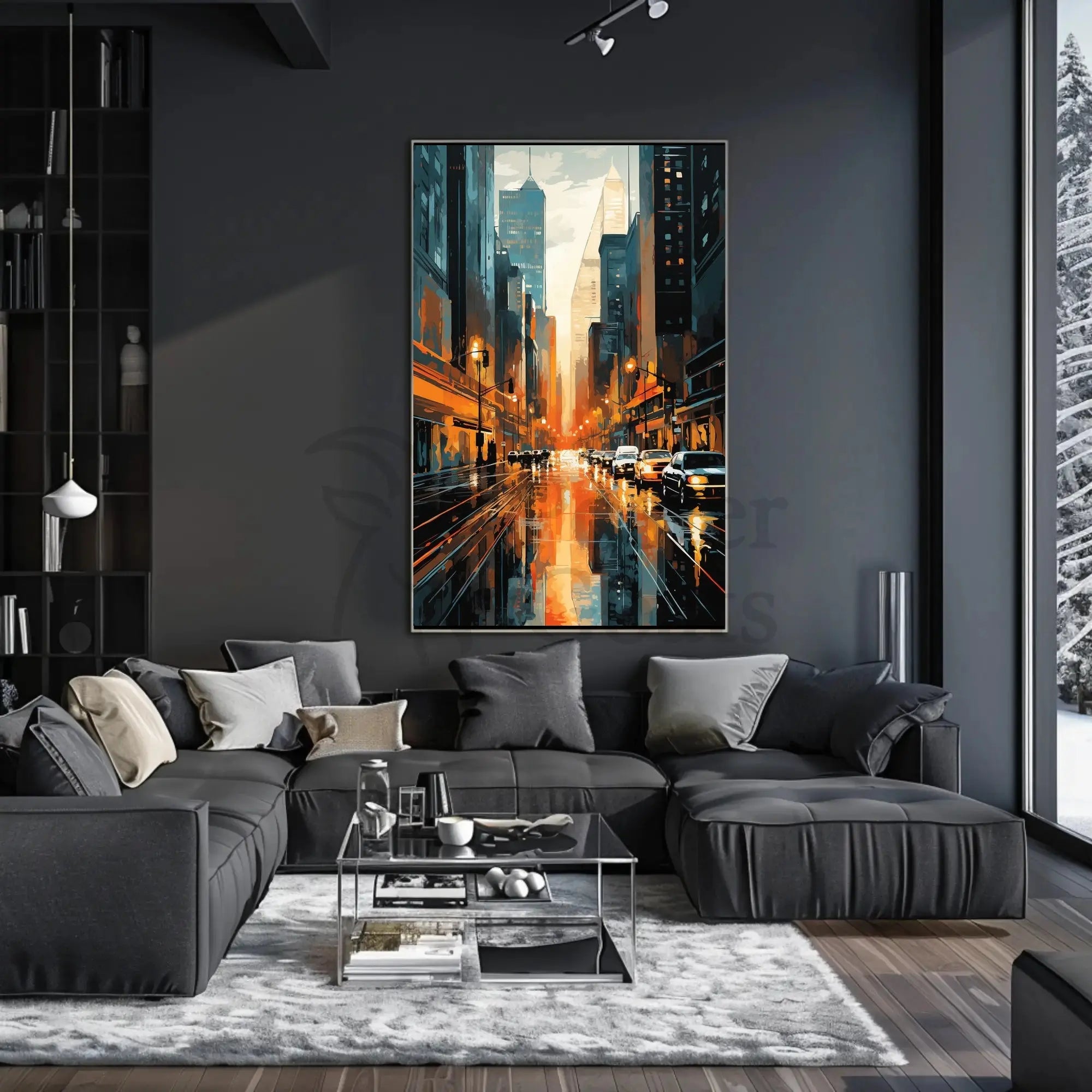 Vibrant Cityscape Reflections: Modern Urban Travel Poster PosterGoat