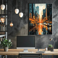 Vibrant Cityscape Reflections: Modern Urban Travel Poster PosterGoat