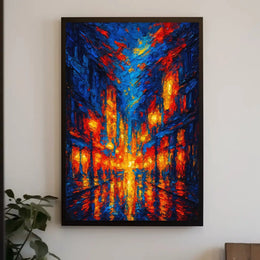 Vibrant Cityscape at Night: Artistic Impressions Poster PosterGoat