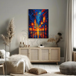 Vibrant Cityscape at Night: Artistic Impressions Poster PosterGoat