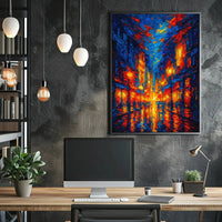 Vibrant Cityscape at Night: Artistic Impressions Poster PosterGoat