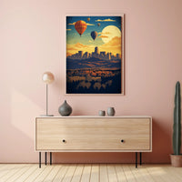 Vibrant Cityscape with Hot Air Balloons Travel Poster PosterGoat