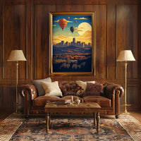 Vibrant Cityscape with Hot Air Balloons Travel Poster PosterGoat