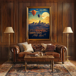 Vibrant Cityscape with Hot Air Balloons Travel Poster PosterGoat