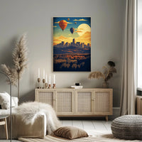 Vibrant Cityscape with Hot Air Balloons Travel Poster PosterGoat