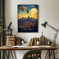 Vibrant Cityscape with Hot Air Balloons Travel Poster PosterGoat