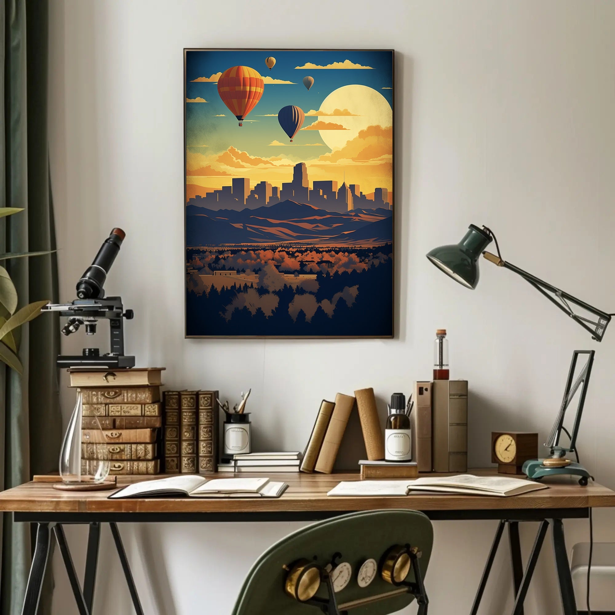 Vibrant Cityscape with Hot Air Balloons Travel Poster PosterGoat