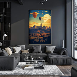 Vibrant Cityscape with Hot Air Balloons Travel Poster PosterGoat