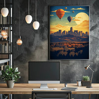 Vibrant Cityscape with Hot Air Balloons Travel Poster PosterGoat