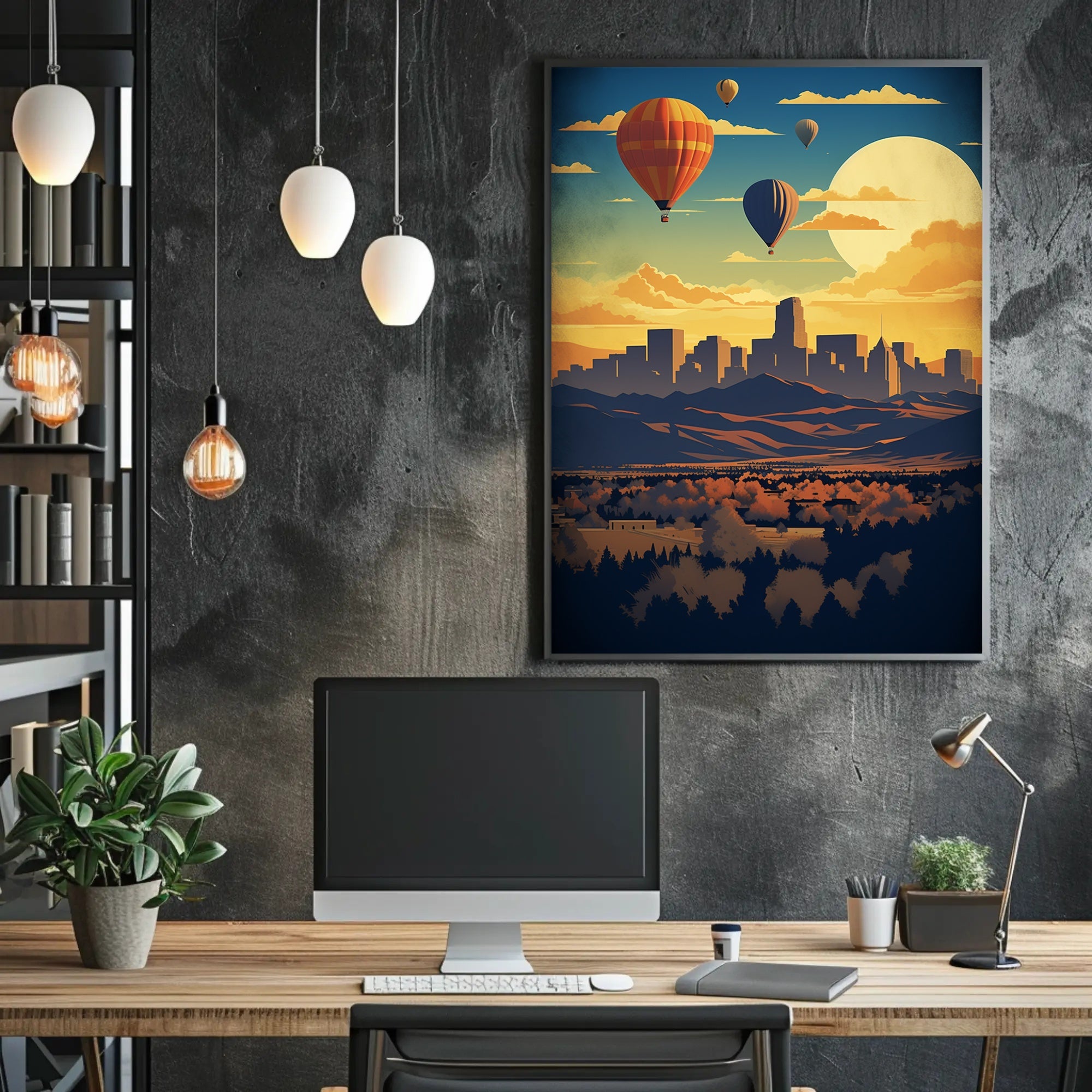 Vibrant Cityscape with Hot Air Balloons Travel Poster PosterGoat