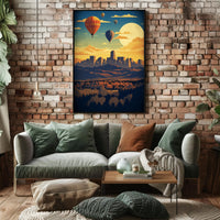 Vibrant Cityscape with Hot Air Balloons Travel Poster PosterGoat