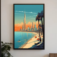 Vibrant Coastal Cityscape with Iconic Skyscraper Urban Poster PosterGoat