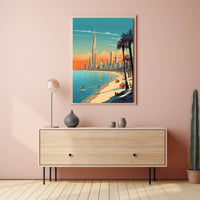 Vibrant Coastal Cityscape with Iconic Skyscraper Urban Poster PosterGoat