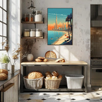 Vibrant Coastal Cityscape with Iconic Skyscraper Urban Poster PosterGoat