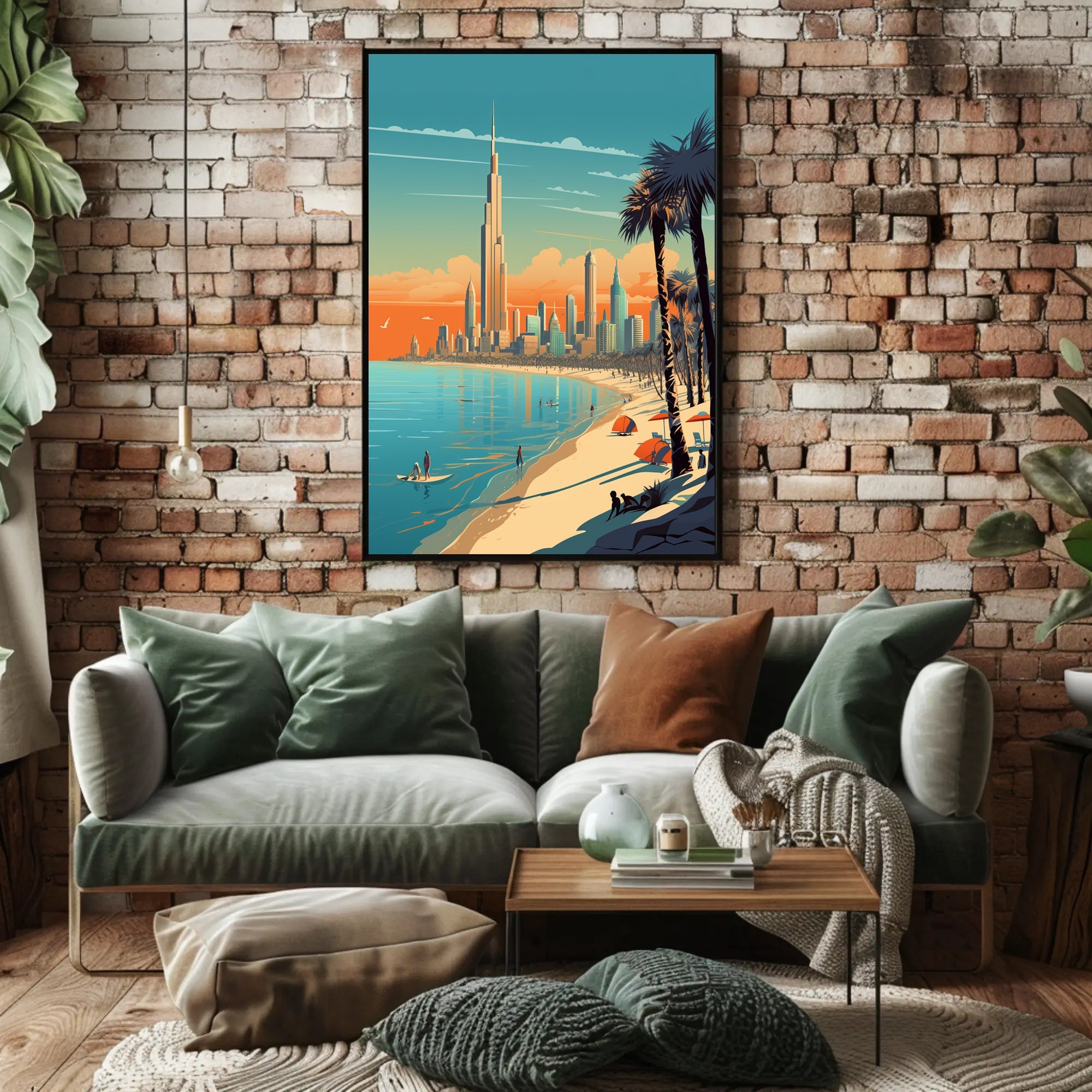 Vibrant Coastal Cityscape with Iconic Skyscraper Urban Poster PosterGoat