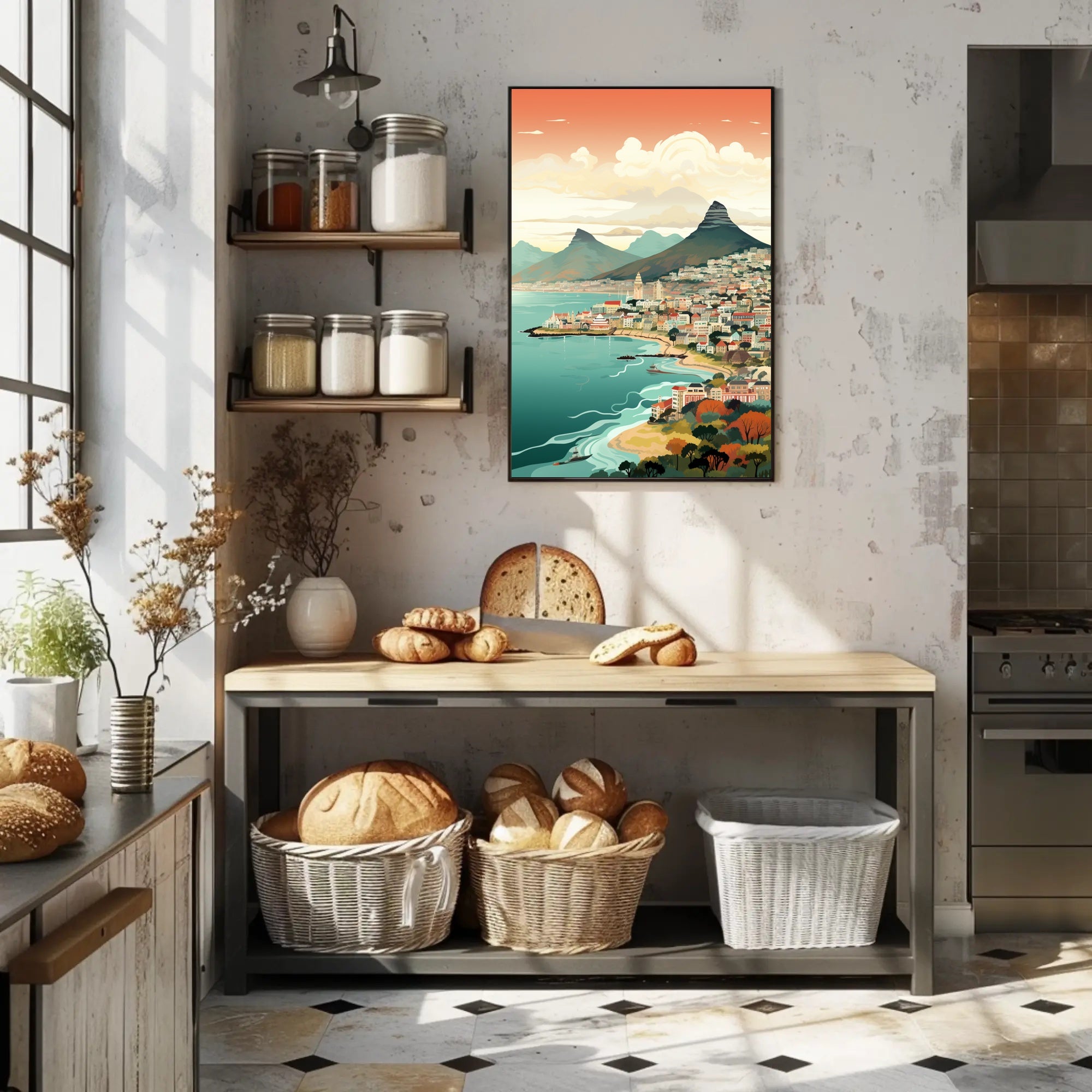 Vibrant Coastal Cityscape with Vintage Charm Travel Poster PosterGoat