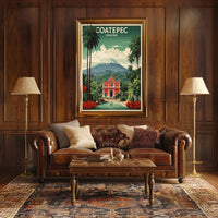 Vibrant Coatepec Travel Poster with Colonial Architecture PosterGoat