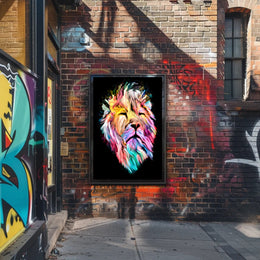 Vibrant Colorful Lion Face Abstract or Artistic Poster PosterGoat