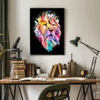 Vibrant Colorful Lion Face Abstract or Artistic Poster PosterGoat