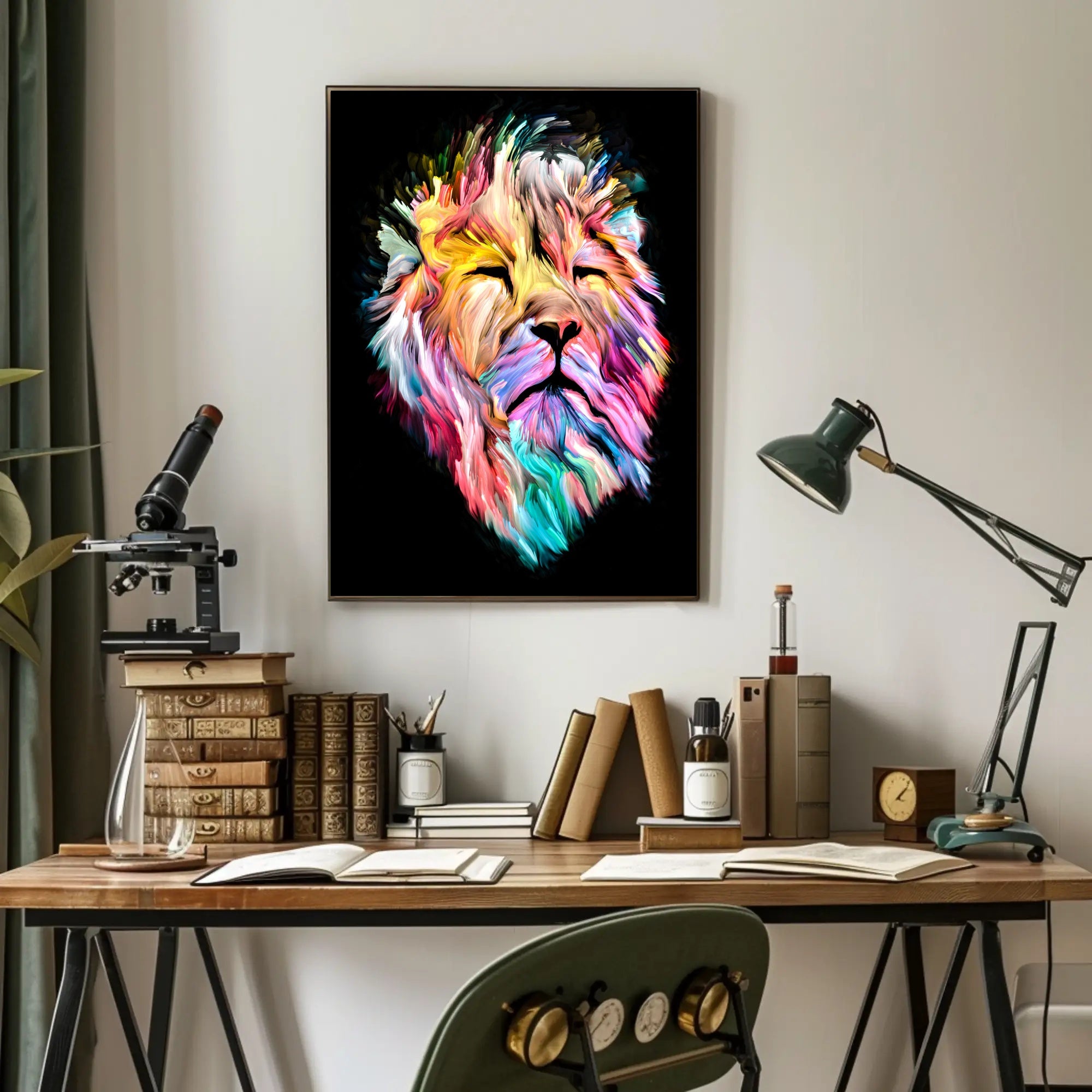Vibrant Colorful Lion Face Abstract or Artistic Poster PosterGoat