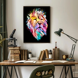 Vibrant Colorful Lion Face Abstract or Artistic Poster PosterGoat
