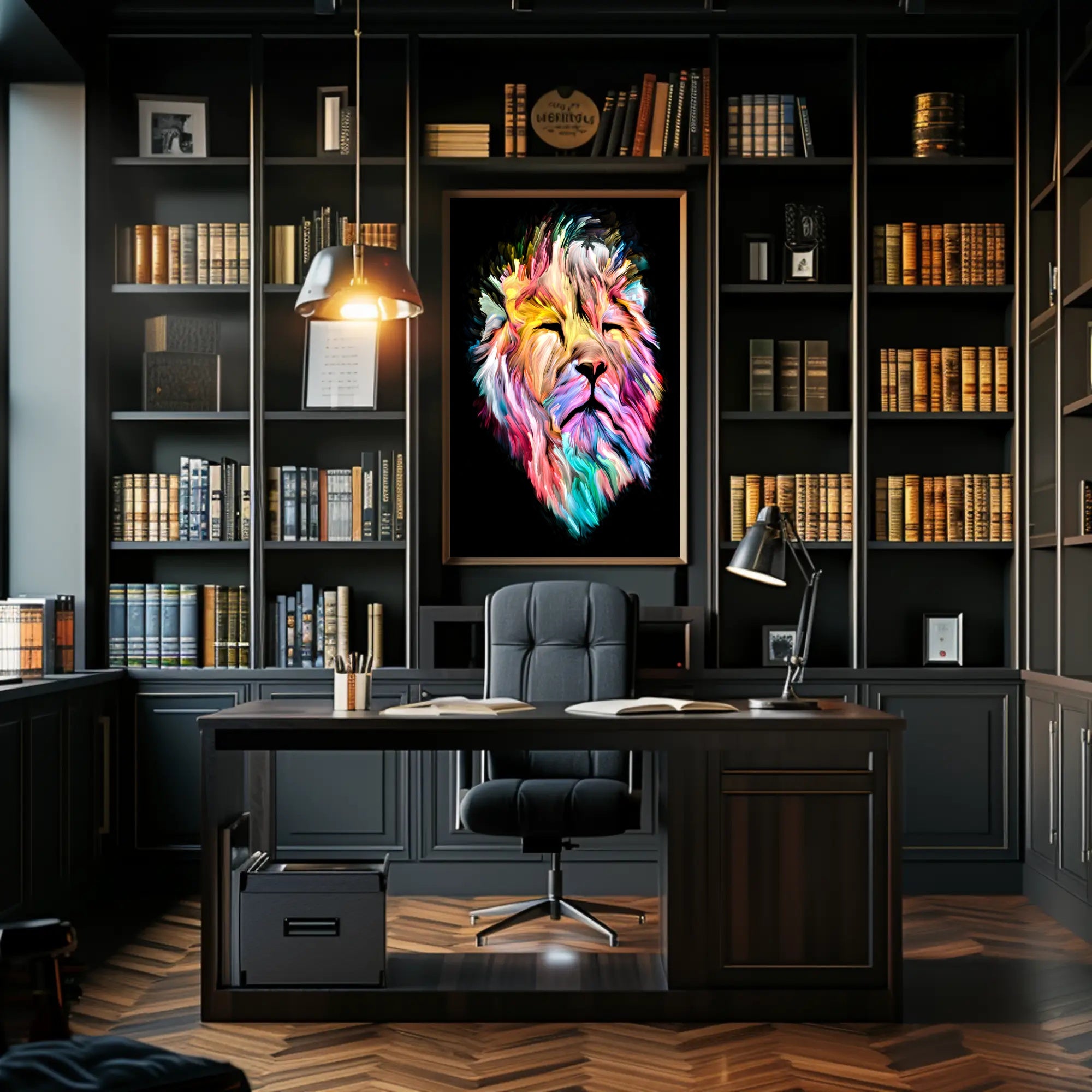 Vibrant Colorful Lion Face Abstract or Artistic Poster PosterGoat