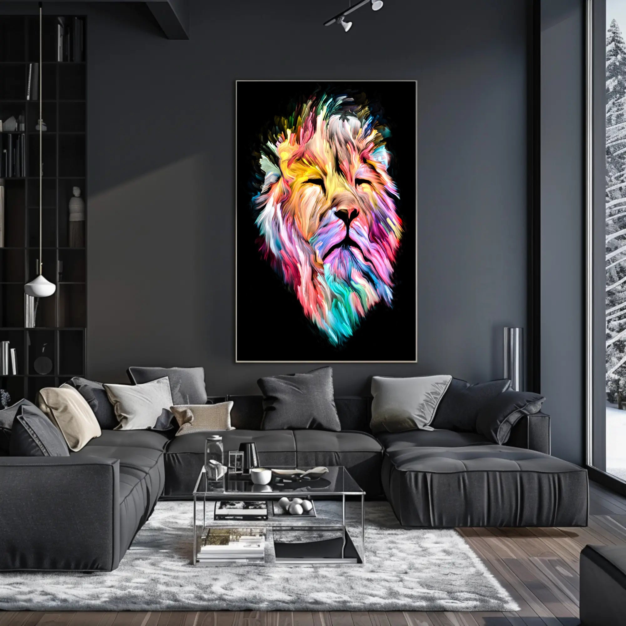 Vibrant Colorful Lion Face Abstract or Artistic Poster PosterGoat