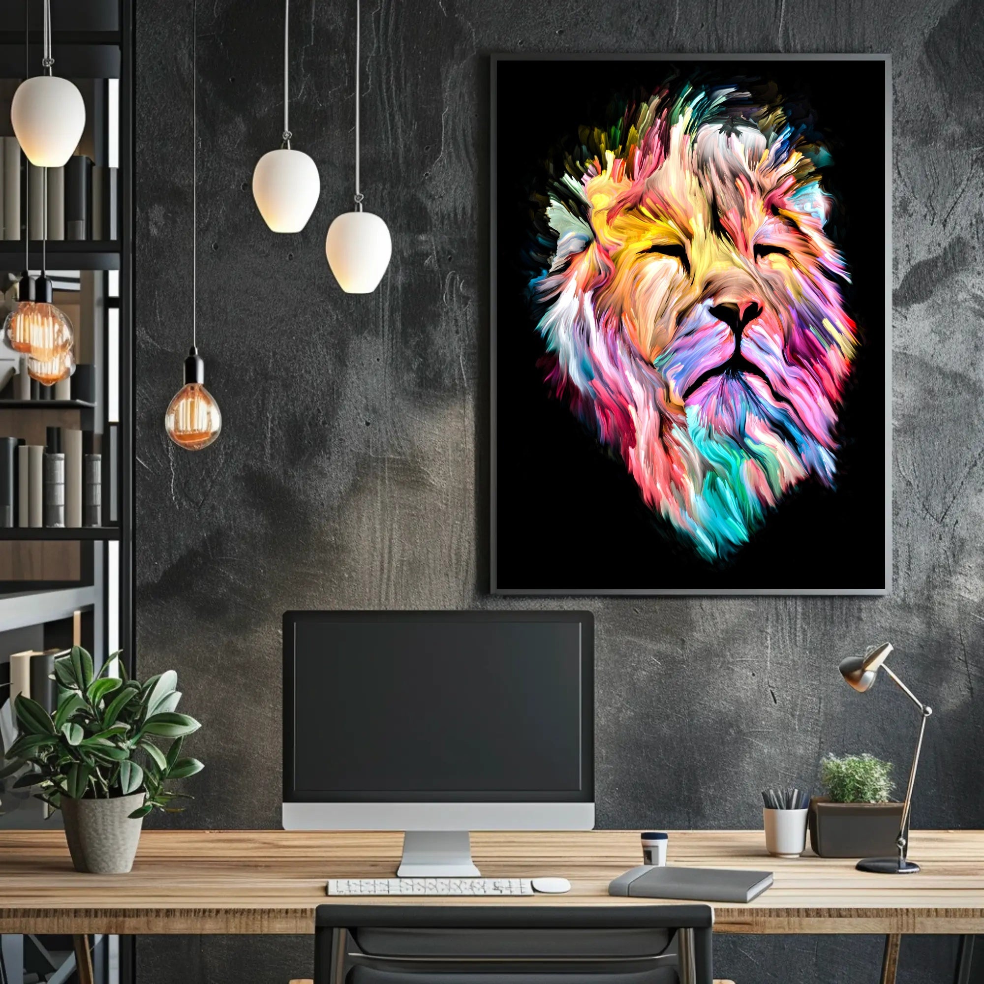 Vibrant Colorful Lion Face Abstract or Artistic Poster PosterGoat