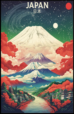 Vibrant Cosmic Japan Landscape Art Print - Artistic Poster PosterGoat
