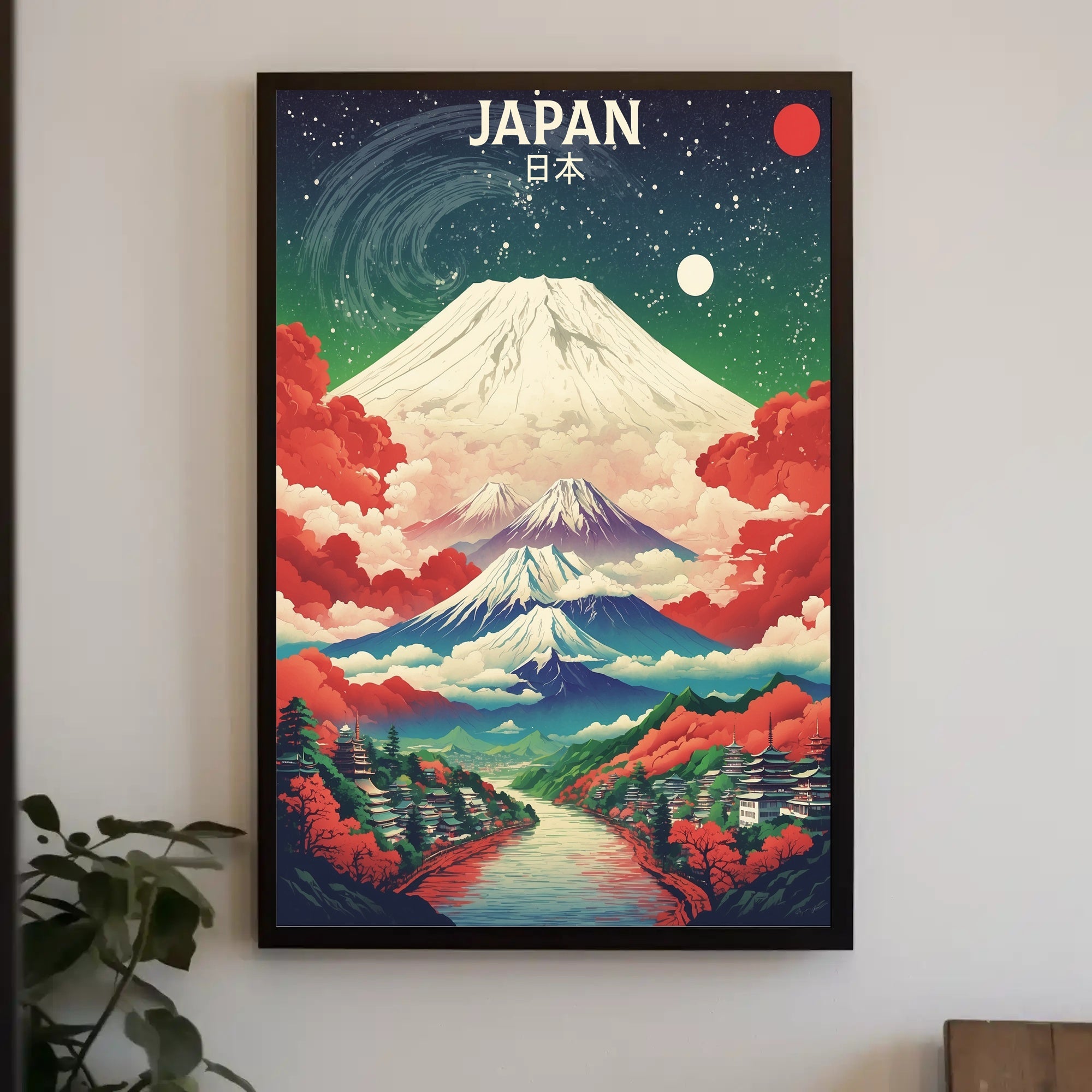 Vibrant Cosmic Japan Landscape Art Print - Artistic Poster PosterGoat