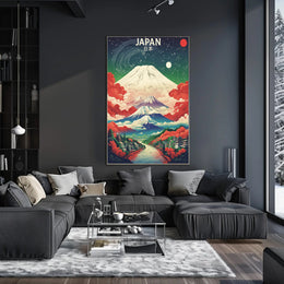 Vibrant Cosmic Japan Landscape Art Print - Artistic Poster PosterGoat