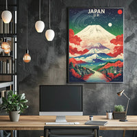 Vibrant Cosmic Japan Landscape Art Print - Artistic Poster PosterGoat