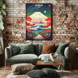 Vibrant Cosmic Japan Landscape Art Print - Artistic Poster PosterGoat